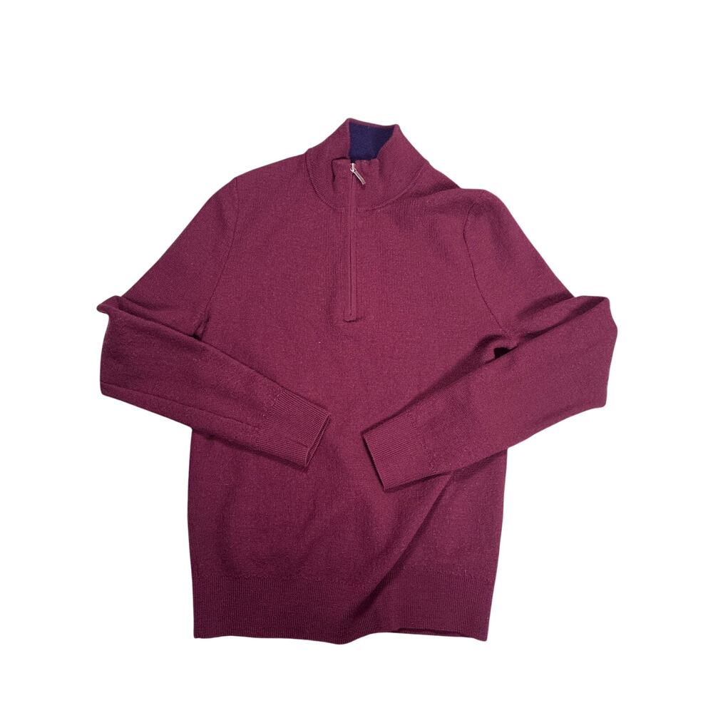 Brooks Brothers Extra Fine Merino Wool Quarter Zip Sweater Mens Small Burgundy